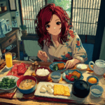 Airi preparing a japanese breakfast