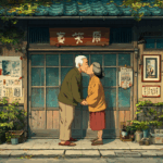 Haruto kisses Emiko in front of her japanese house