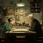 and Haruto playing Mahjong in a japanese living room