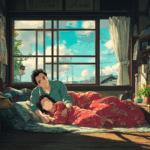 Ichiro lying in bed with his wife in a japanese bedroom