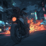 Halfway across, a lucky shot from behind blew out my back tire. The motorbike jackknifed, and I hurled myself off an instant before it exploded in a fireball