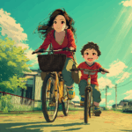 Yuki driving to japanese elementary school by bike