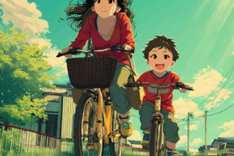Driving to japanese elementary school by bike