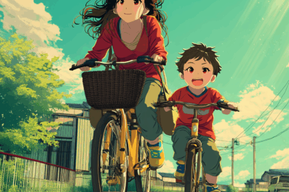 Driving to japanese elementary school by bike