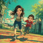 Rushing with Haru to the playground in Japan